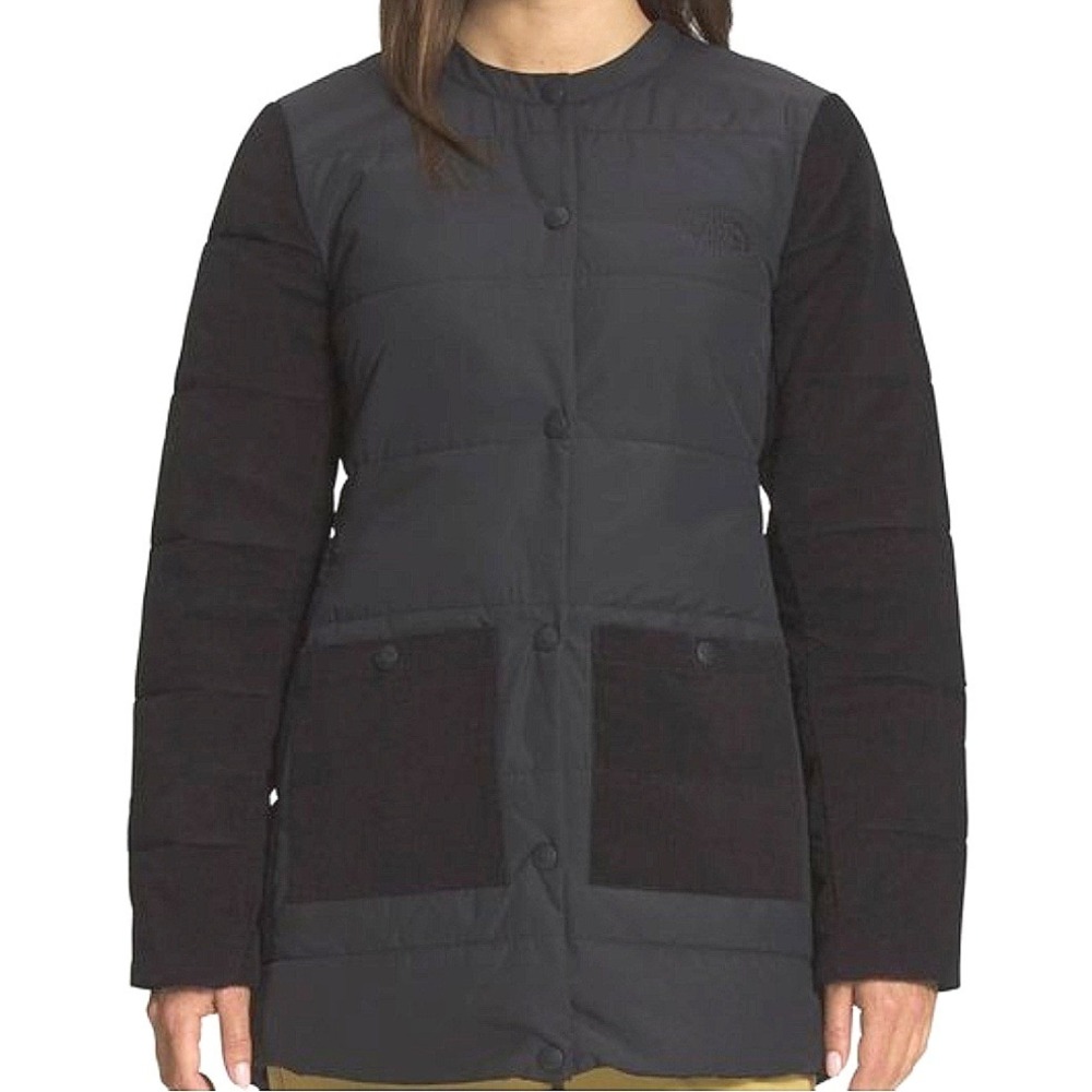 The North Face Harway Collarless Snap‎ Front Quilted Jacket Sz M Black Corduroy